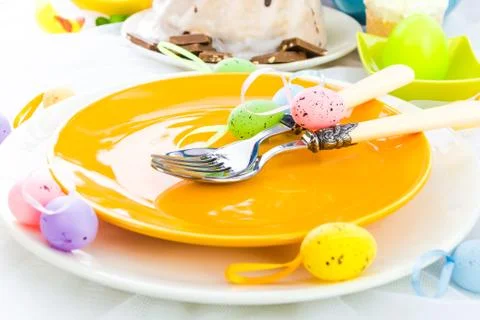 Tableware one person easter table Stock Photos