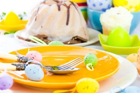 Tableware one person Easter table Stock Photos