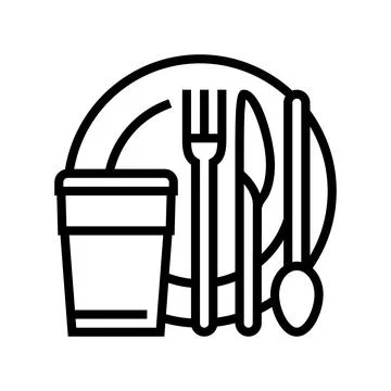 Tableware plastic line icon vector illustration Stock Illustration