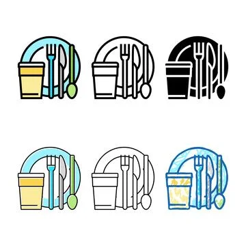Tableware plastic simplified color icon vector Stock Illustration