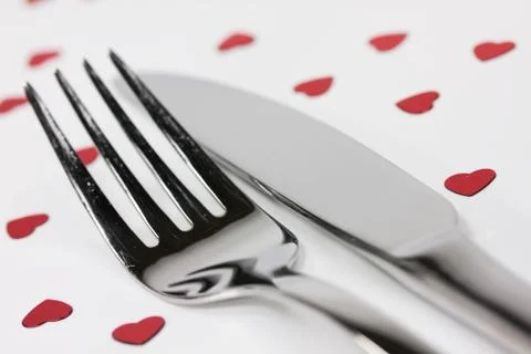 Tableware with red hearts Stock Photos