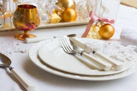 Tableware set for christmas Stock Photos