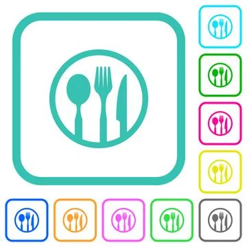 Tableware set outline vivid colored flat icons Stock Illustration