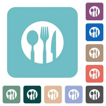 Tableware set solid rounded square flat icons Stock Illustration