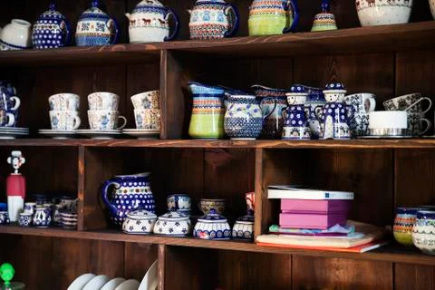 Tableware on the shelf Stock Photos