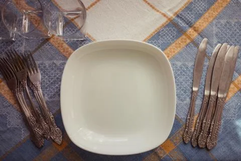 Tableware on the table. Stock Photos