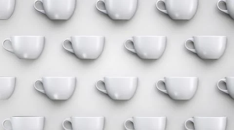 Tableware theme backdrop. White ceramic mugs on a light background. Stock Illustration