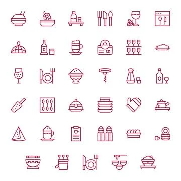 Tableware Vector Graphics Pack including 35 Regular Line 128x128 Display Pe.. Stock-Illustration