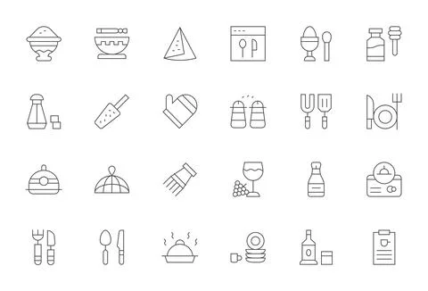 Tableware Vector Graphics Pack including 24 Thin Line 64x64 Detail Enhanced.. Stockillustratie