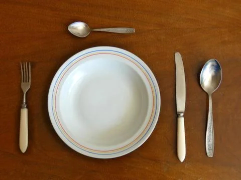 Tableware On Wooden Table Stock Photos