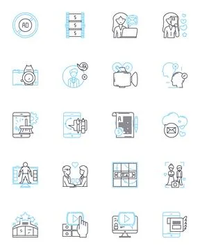 Tabloid press linear icons set. Sensationalism, Scandals, Gossip, Sleaze, Shock Stock Illustration