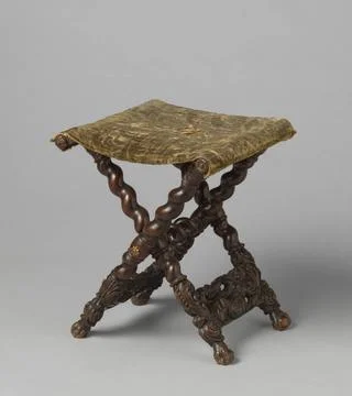 Taboo with protruded cross script. Taboeret Van Notenhout. The furniture i... Stock Photos