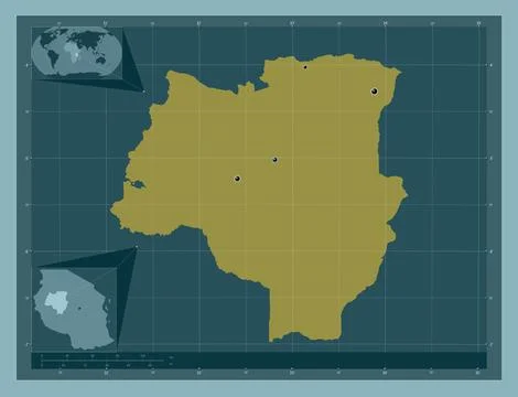 Tabora, Tanzania. Solid color shape. Locations of major cities of the region 스톡 일러스트