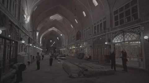 Tabriz Bazaar Iran Mozaffarieh Timche Carpet Market Static Shot (RAW COLOR) Stock Footage 331594782