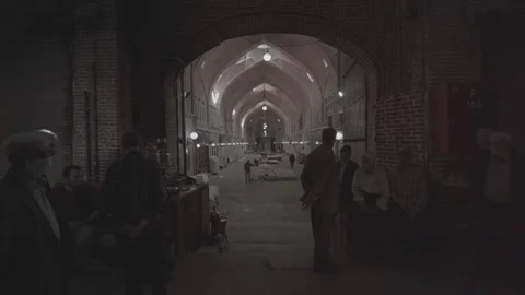 Tabriz Grand Bazaar People Drinking Tea and Socializing Crowd Scene (RAW COLOR) Stock Footage 331594034