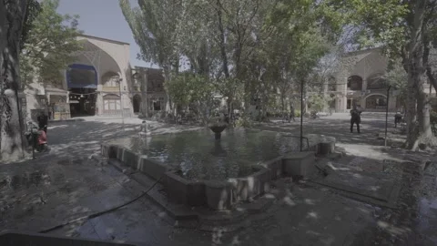 Tabriz Iran Amir Arcade Courtyard Fountain Static with People (RAW COLOR) Stock Footage 331595467