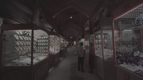 Tabriz Iran Grand Bazaar Gold Corridor Forward Movement with People (RAW COLOR) Stock Footage 331595545