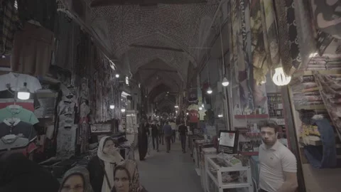 Tabriz Iran Grand Bazaar Interior Forward Walk with People Stock Footage 331595672