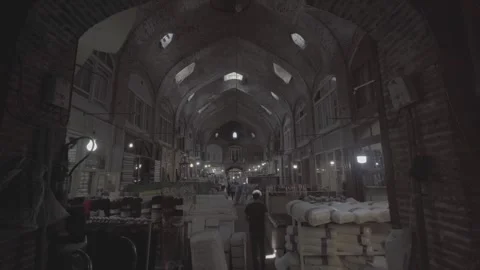 Tabriz Iran Grand Bazaar Interior Static Shot with Passing People June 7, 2020 Stock Footage 331595708