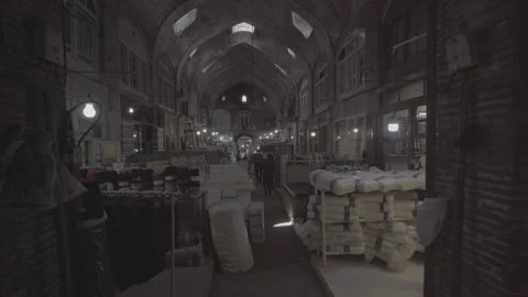 Tabriz Iran Grand Bazaar Narrow Corridor Forward Movement with People -Raw Color Stock Footage 331595669