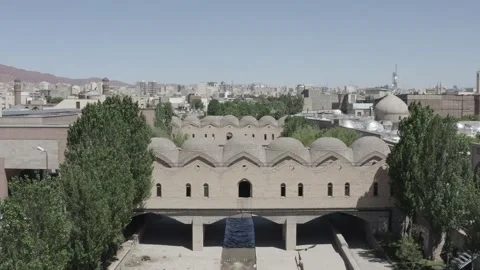 Tabriz Iran June 7 2020 Aerial Flyover Bazaar Bridge Quri Chay to City View Stock Footage 330127283