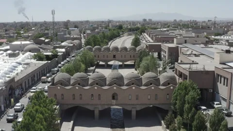 Tabriz Iran June 7 2020 Aerial View of Bazaar Bridge and Quri Chay River Daytime Stock Footage 330176663
