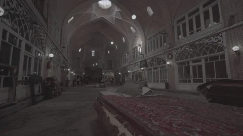 Tabriz Iran Mozaffarieh Timche Flying Over Carpet Shot (RAW COLOR) Stock Footage 331594841