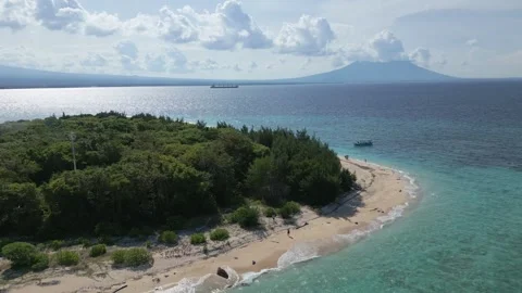 Tabuhan Island, East Java aerial overview of tropical island Stock Footage 340158214