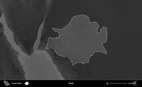 Tabuk highlighted, Saudi Arabia. Grayscale Illustrazione stock