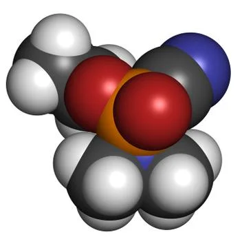 Tabun nerve agent, molecular model. tabun is a chemical weapon, classified as Stock Illustration