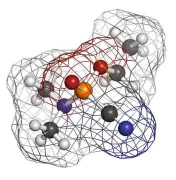 Tabun nerve agent, molecular model. tabun is a chemical weapon, classified as Stock Illustration