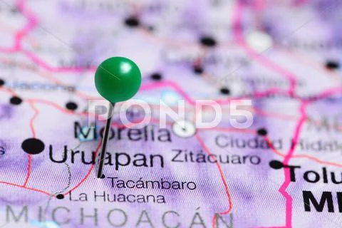Tacambaro pinned on a map of Mexico Stock Photos