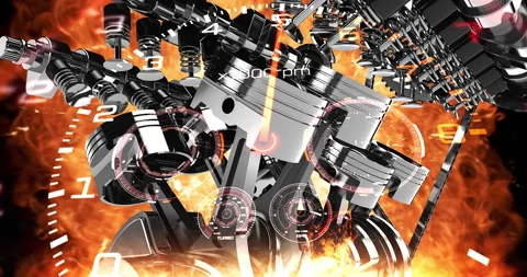 Tachometer Explosion Reveals Animated V8 Engine, Ends with Start Button View. Stock Footage 318972817