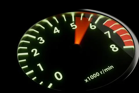 Tachometer needle moving up 3d render. Stock Illustration