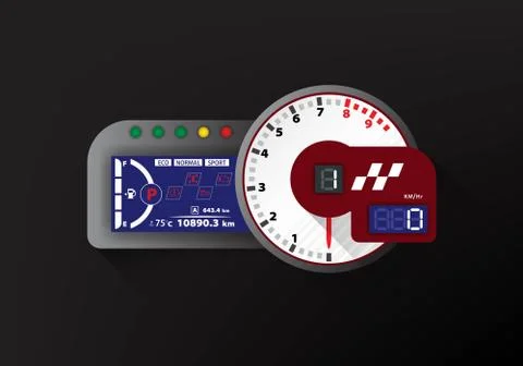 Tachometer racing and speedometer with LCD display digital backlight isolated. Stock Illustration