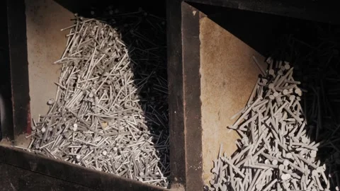Tacks that are sold in shops for carpentry in shop supermarket close up. Stock Footage 247138473