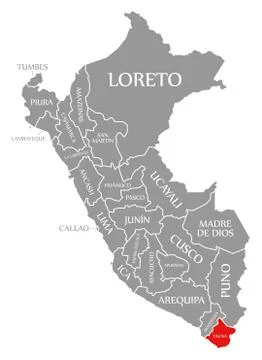 Tacna red highlighted in map of Peru Stock Illustration