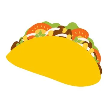 Taco in cartoon flat style. Hand drawn vector illustration of traditional M.. Stock Illustration