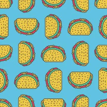 Taco drawing background. Mexican fast food pattern. Food from mexico ornament Stock Illustration