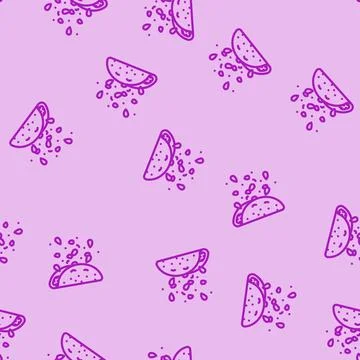 Taco fast food line vector seamless pattern Stock Illustration