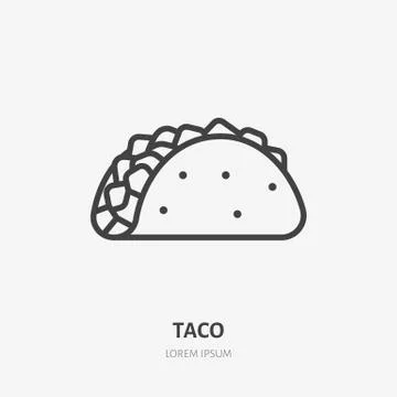 Taco flat line icon. Vector thin sign of mexican food. traditional meal wrap in Stock Illustration