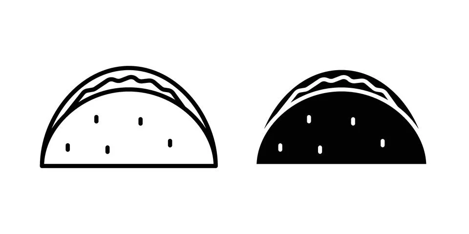 Taco icon silhouette vector set. thin line pack Stock Illustration