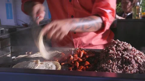 Taco Making, just off The Malecon (Broadwalk) in Puerto Vallarta, Mexico Stock Footage 50115998