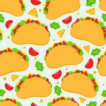 Taco seamless pattern on pale mint background 스톡 일러스트
