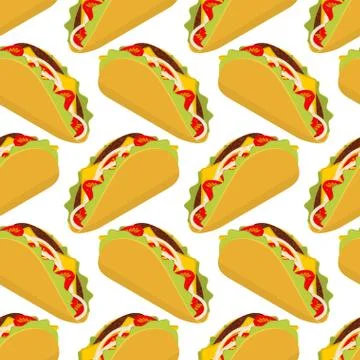 Taco seamless pattern. Traditional Mexican food background. Corn tortilla and Stock Illustration
