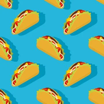 Taco seamless pattern. Traditional Mexican food background. Corn tortilla and イラスト素材
