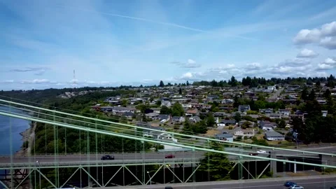 Tacoma Narrows Bridge at Day, Washington St Stock Footage