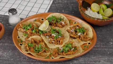 Tacos al pastor without hot sauce Travel shot right Stock Footage 280363385