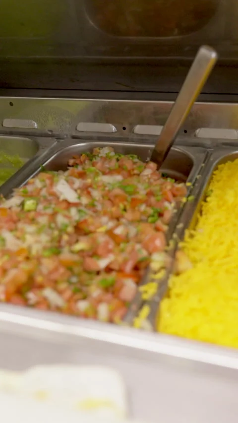 TACOS BAR CONDIMENTS SALSA -  4K VERTICAL 60FPS SONY FX3 Video stock 250118106