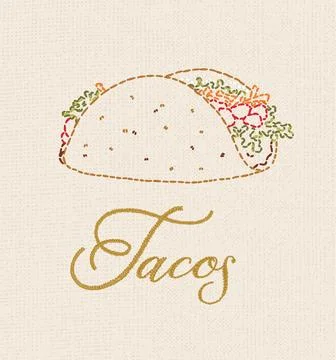 Tacos embroidery style with multi colored threads Stock Illustration